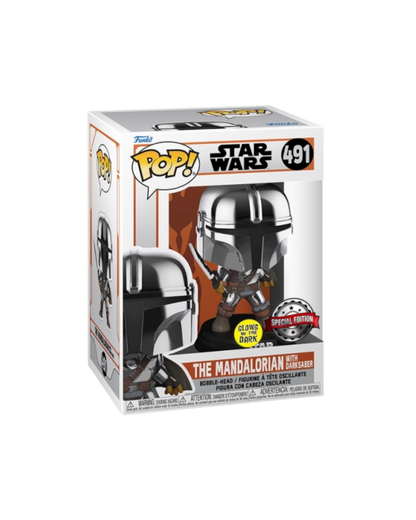 Funko Pop! 491 The Mandalorian with Dark Saber | Special Edition | Glows in the dark